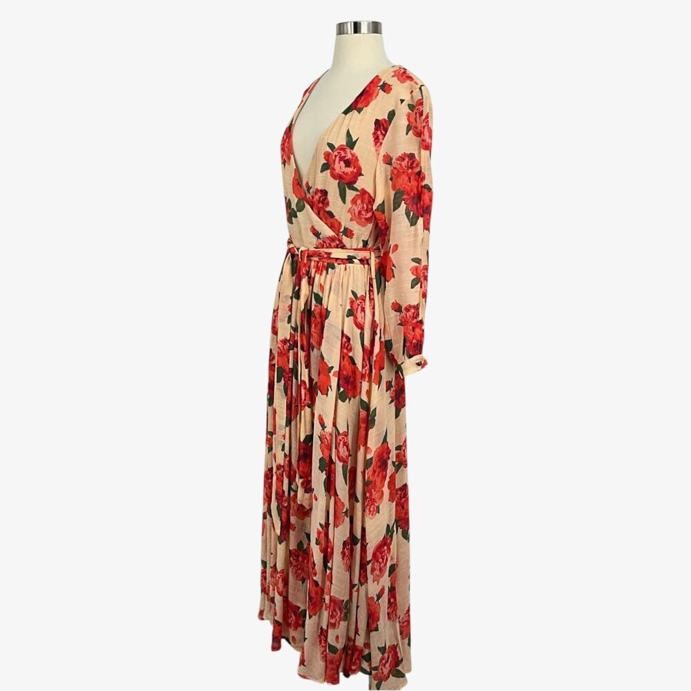 Joyfolie Mia Joy Aniya Dress Red Greta Floral Wrap Maxi Long Sleeve Size S - Picture 4 of 14